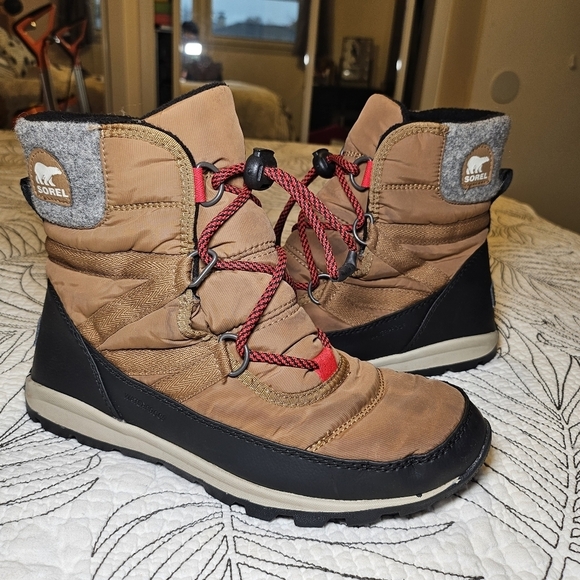 VGUC Sorel Whitney II Short Lace Up Winter Boot Snow Shoe Tan Kids 4 - Picture 1 of 16